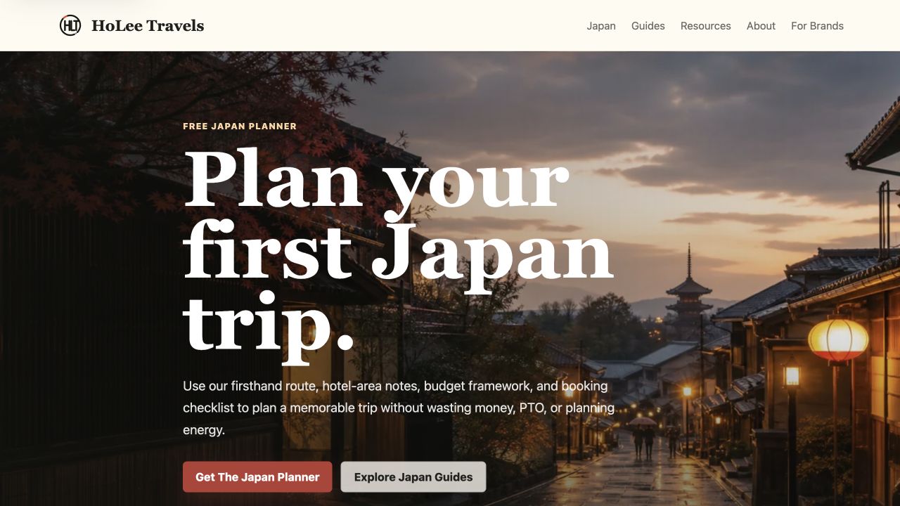 HoLee Travels Japan trip planner homepage